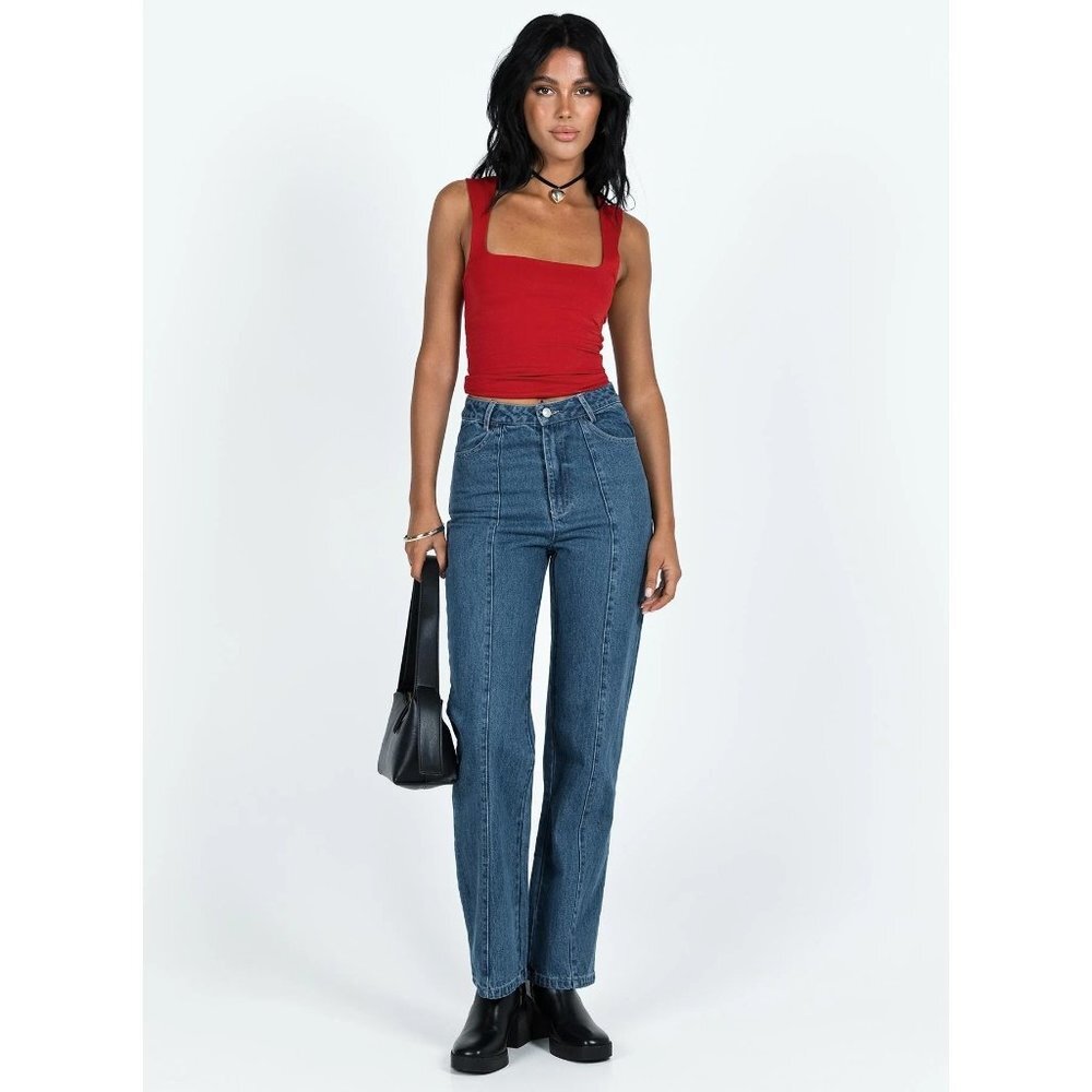 NWT Princess Polly KIRK STRAIGHT LEG JEANS DARK WASH DENIM - Size‎ US 2